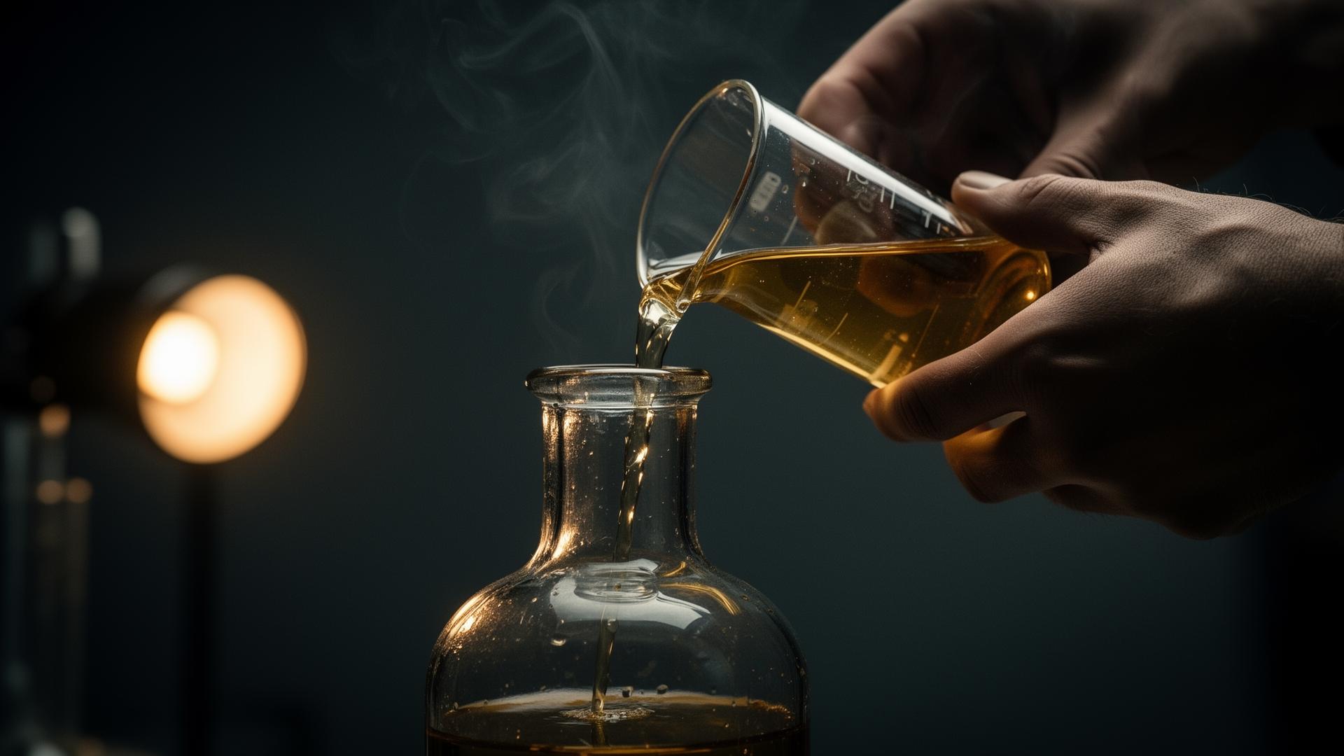 Master distiller pouring spirit
